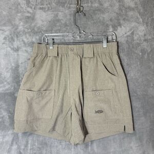 AFTCO Men Beige Tan Cargo Pocket Fishing Shorts 36 UPF 50 Aftech Elastic Waist